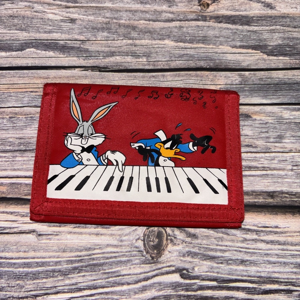 Vintage 80's Bugs Bunny Daffy Duck Piano Wallet Looney Tunes Warner Brothers Red